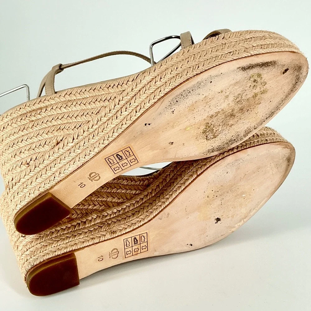 Paige Size 10 Strappy Espadrille Wedge Sandals Tan‎ Leather Neutral Boho Marlowe